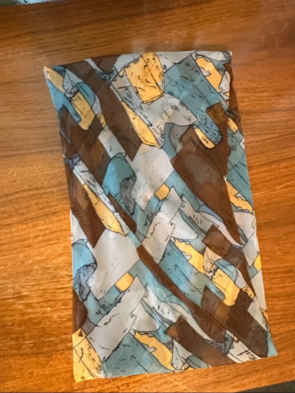 Vtg The Specialty House Blue, Brown,‎ Gold & Gray Abstract Infinity Silk Scarf